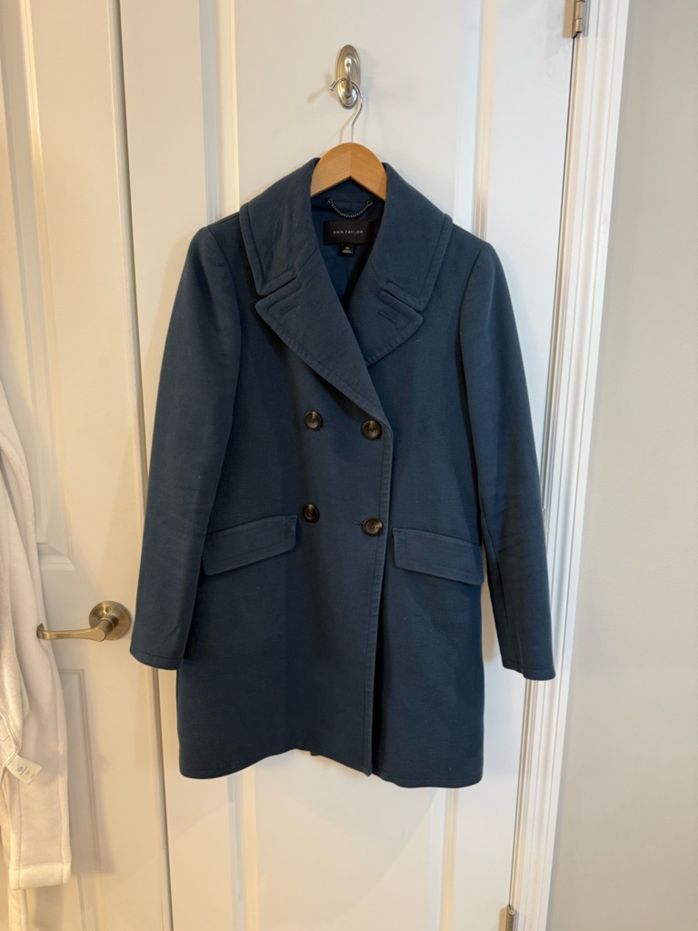 Ann Taylor Women's Double-Breasted Slate Blue Pea Coat
